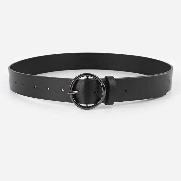 Black Vegan Leather Circle Buckle Belt S M L